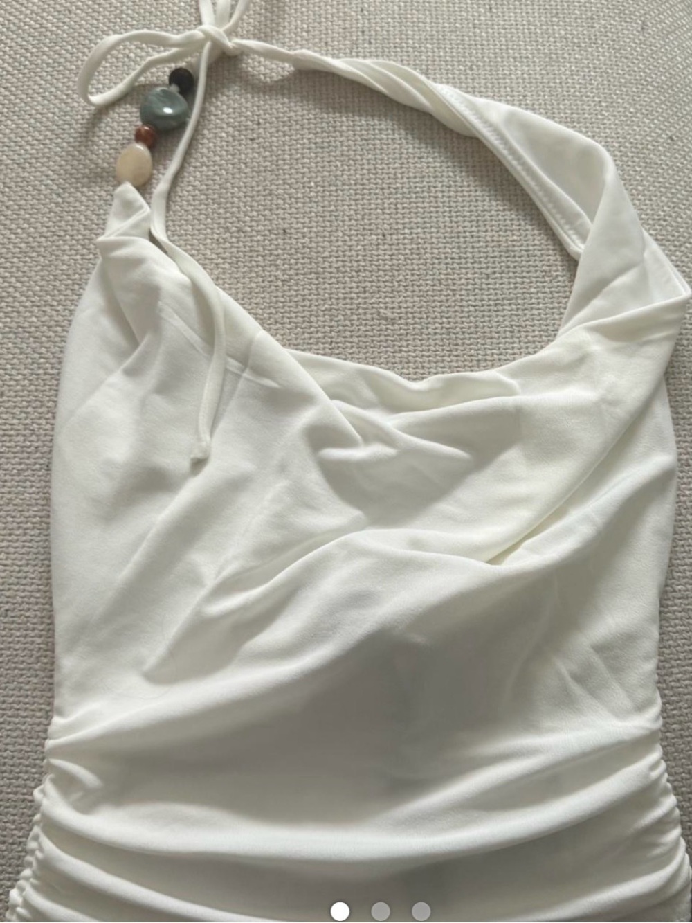White Fox Boutique White Halter Cowl Neck Camisole with Bead Detail SET